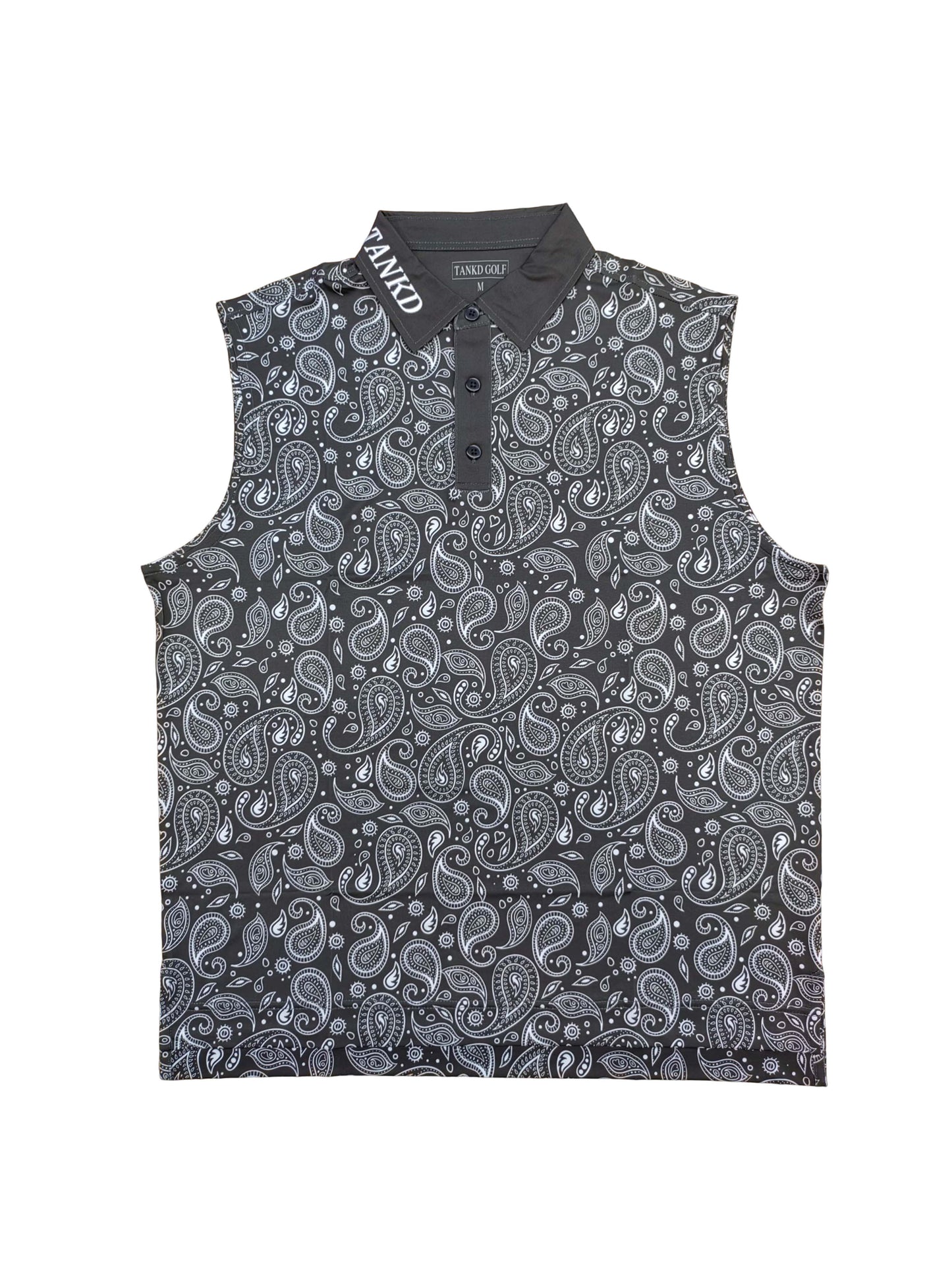 12-Black Paisley Sleeveless Polo