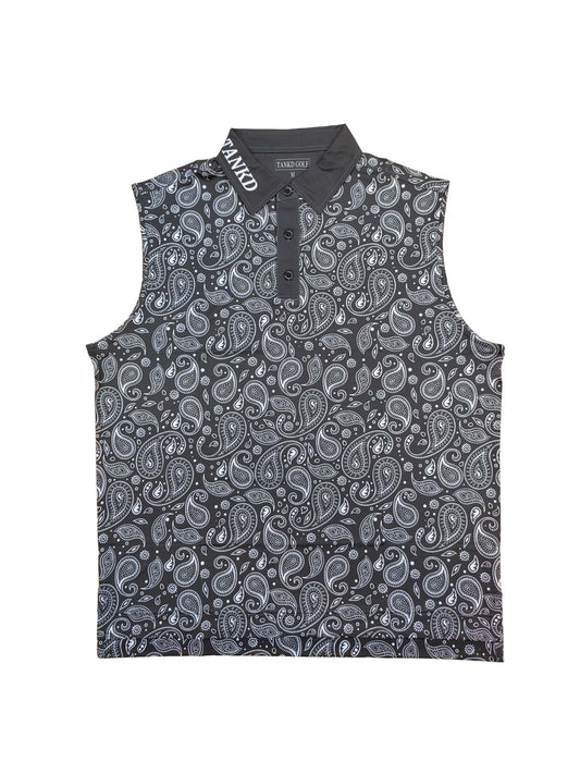 12-Black Paisley Sleeveless Polo