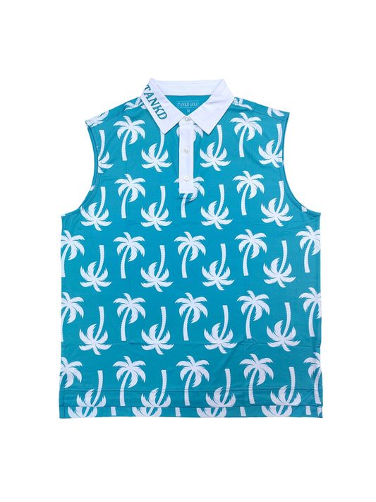 11-Teal Palm Tree Sleeveless Polo