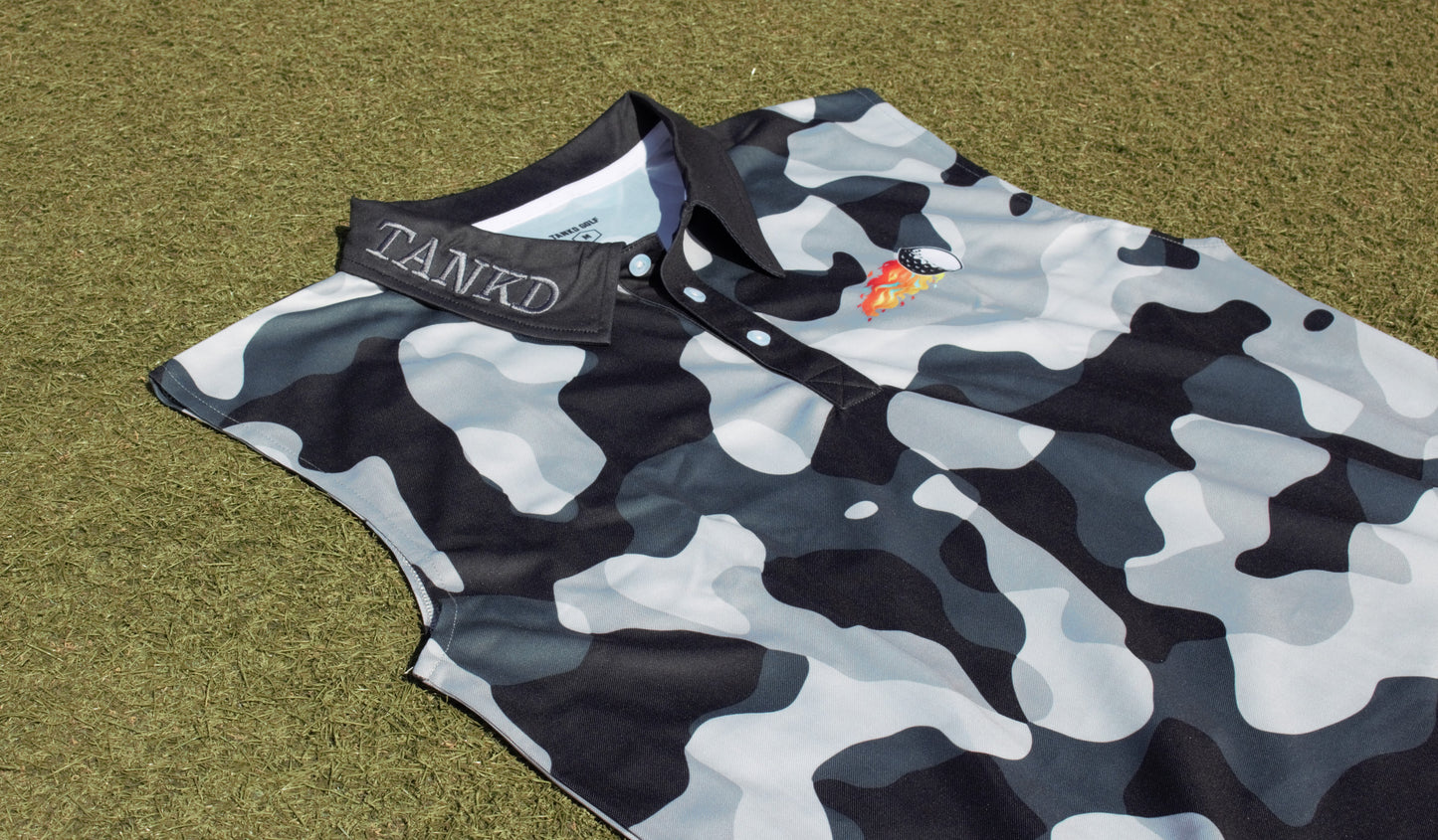 17-Black Camo Sleeveless Polo