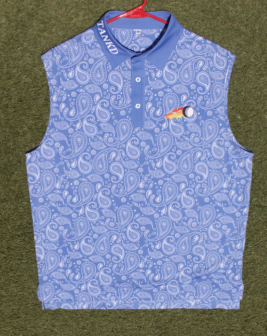 14-Blue Paisley Sleeveless Polo