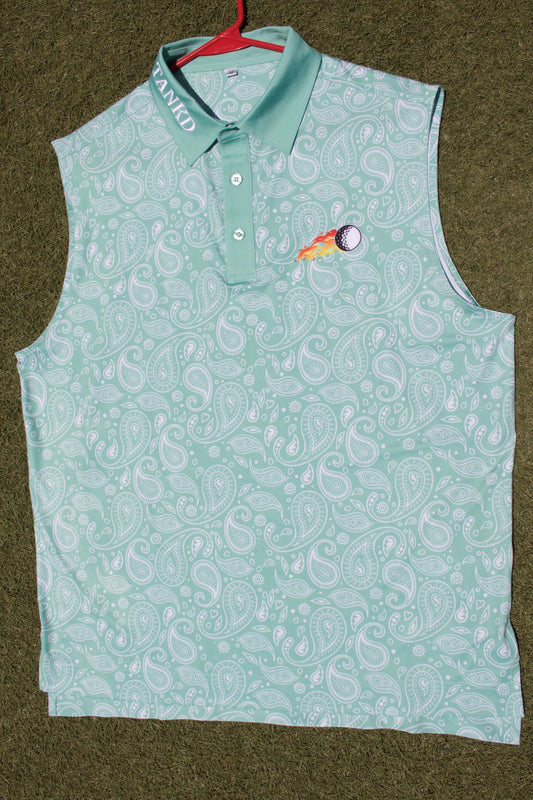 15-Green Paisley Sleeveless Polo