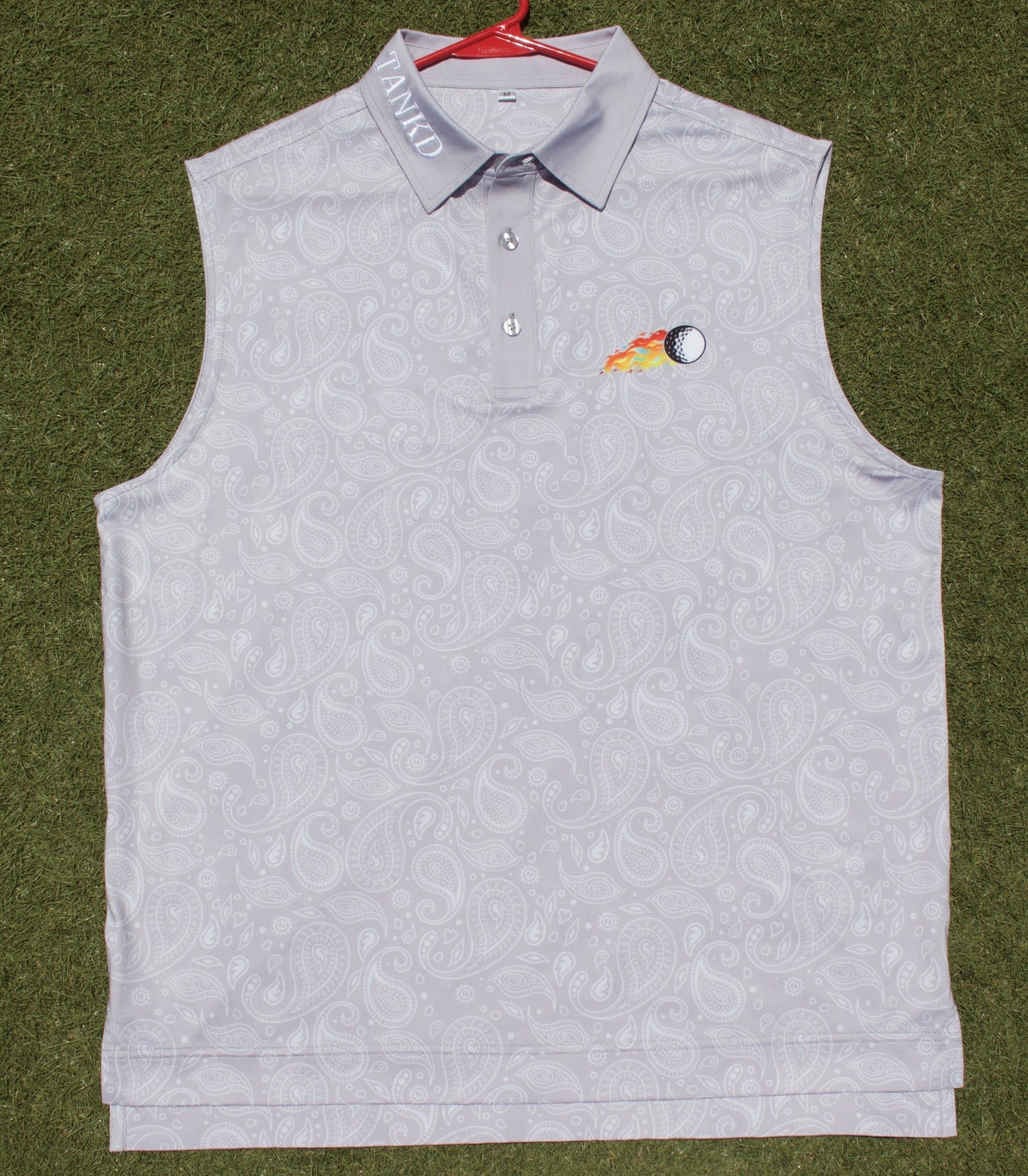 16-Grey Paisley Sleeveless Polo