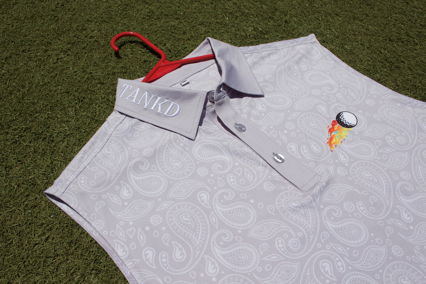 16-Grey Paisley Sleeveless Polo