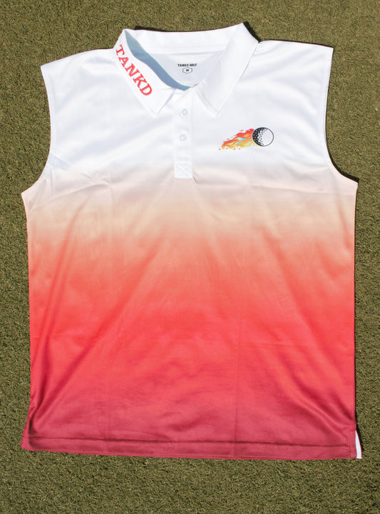 19-Red / White Faded Sleeveless Polo